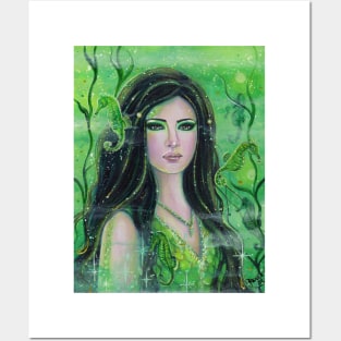 Peridot mermaid with seahorses by Renee Lavoie Posters and Art